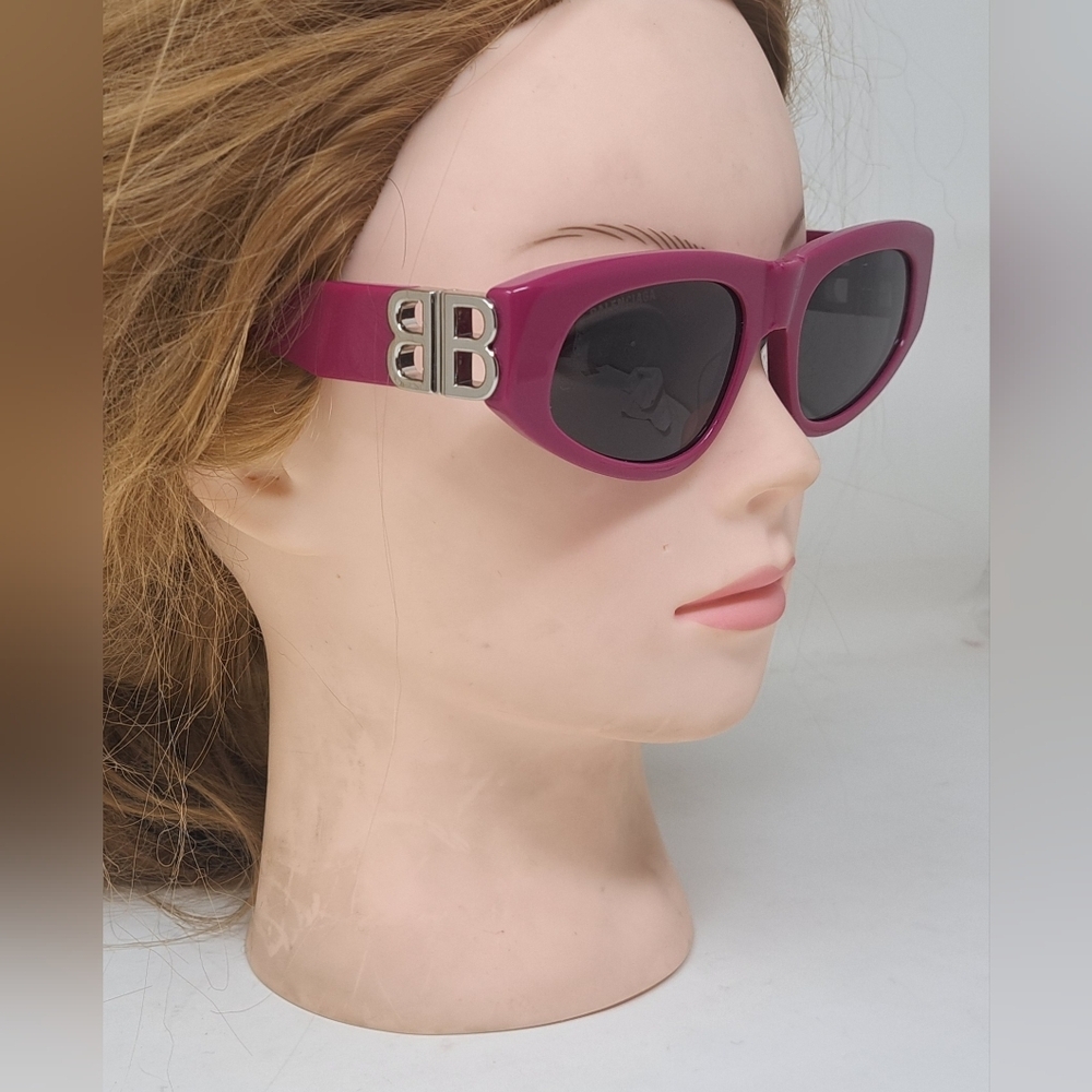 Balenciaga Sunglasses Fuschia Gray BB Temples Oval Cat Eye BB0095S 53-19-135 XL - Picture 2 of 16